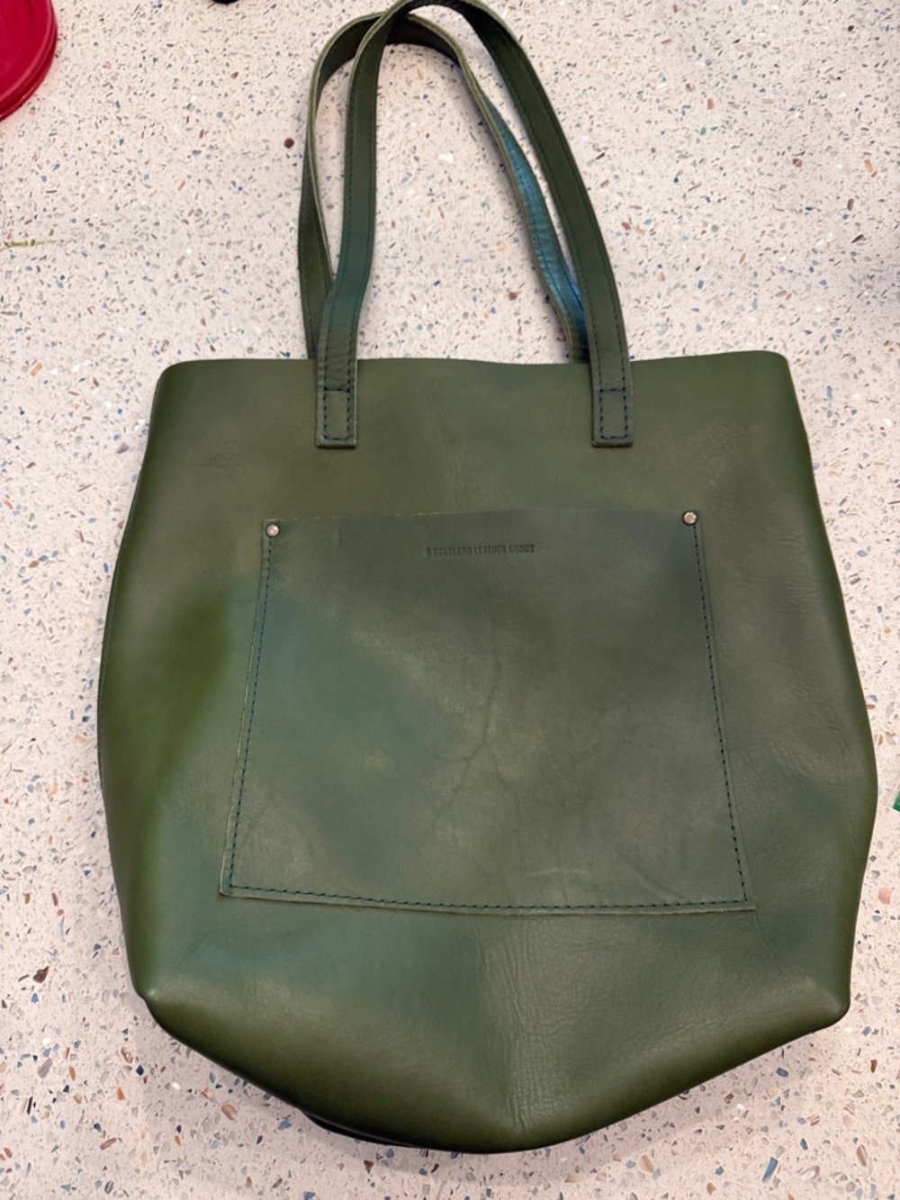 Olive Green Leather Tote with Front Pocket #6